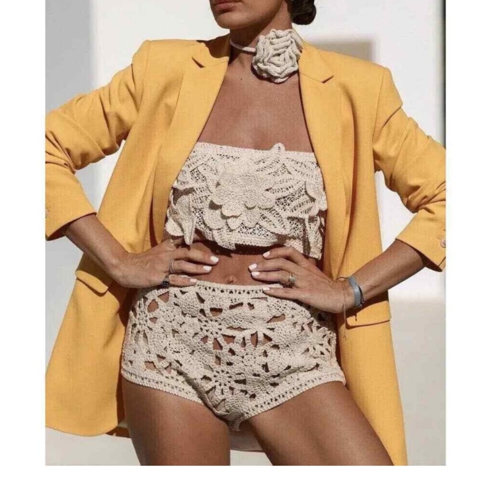 Zara Ecru Crochet Shorts - Picture 6 of 16